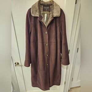NWT - Gallery Faux Fur "Chocolate - Heather" Long Winter Coat - Size 1X